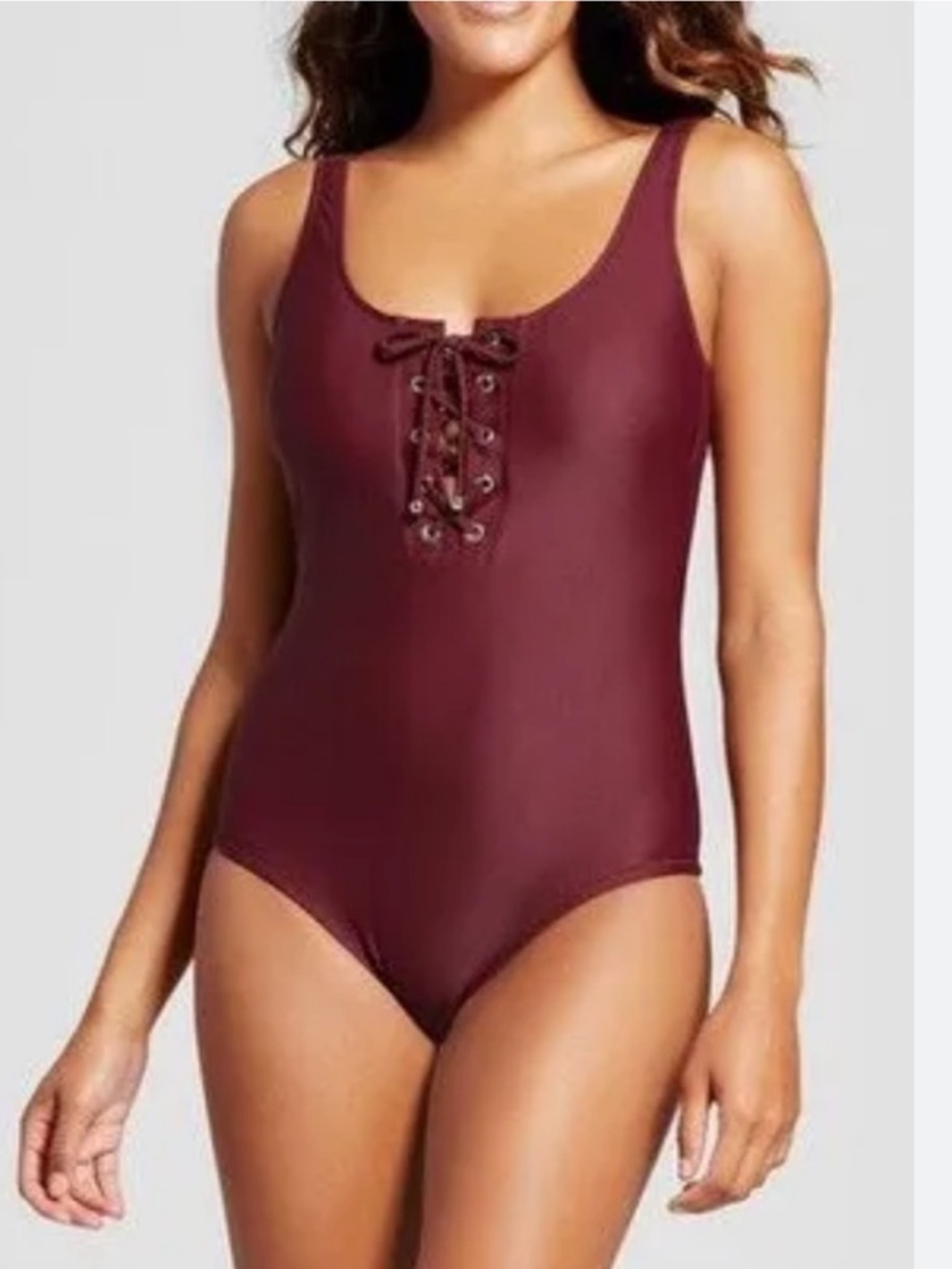 Mossimo Burgundy Maroon Lace-Up One-Piece Swimsuit